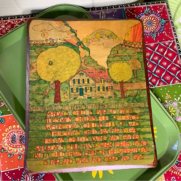 70s Découpage Plaque “Mondays Child” Verse - Picture 6 of 6